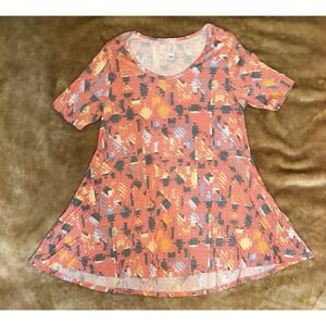 New Lularoe Top Size XS Short sleeve Hi-low Coral Aztec Pullover